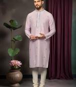 Pink art silk mirror work kurta pajama set