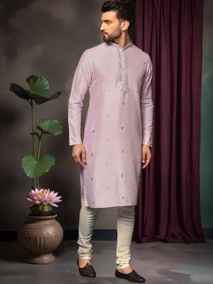 Pink art silk mirror work kurta pajama set 2