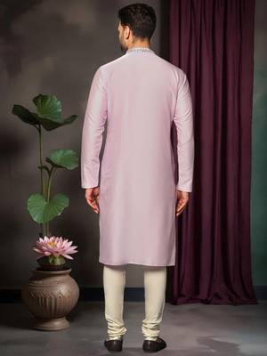 Pink art silk mirror work kurta pajama set 3