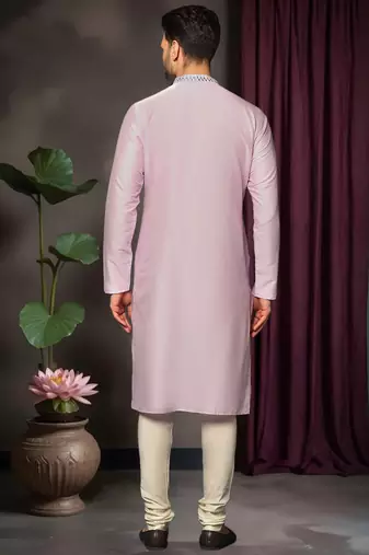 Pink art silk mirror work kurta pajama set