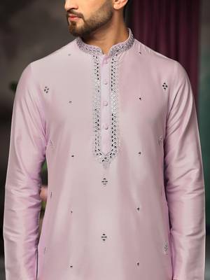 Pink art silk mirror work kurta pajama set 4
