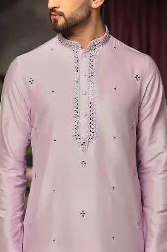 Pink art silk mirror work kurta pajama set