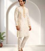 Off white art silk embroidery kurta pajama set