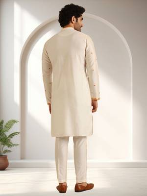 Off white art silk embroidery kurta pajama set 3