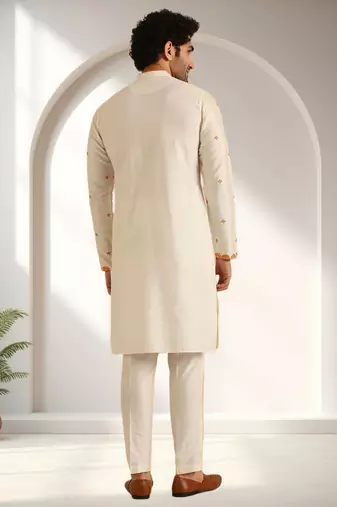 Off white art silk embroidery kurta pajama set