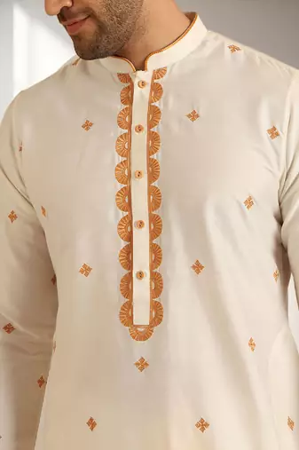 Off white art silk embroidery kurta pajama set