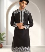 Black art silk embroidery kurta pajama set