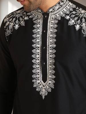 Black art silk embroidery kurta pajama set 5