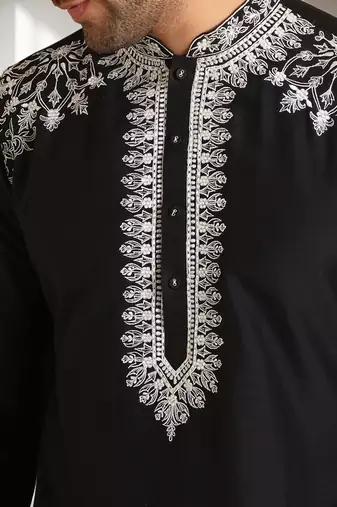 Black art silk embroidery kurta pajama set