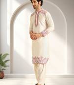 Off white art silk embroidery kurta pajama set