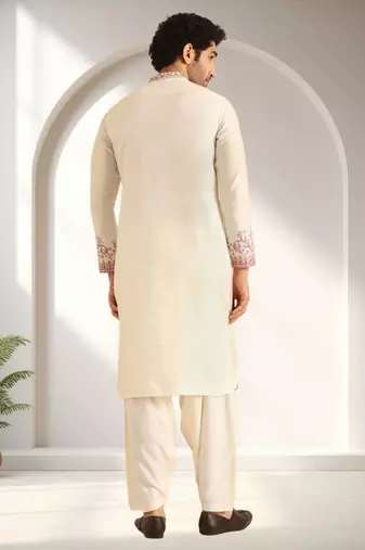 Off white art silk embroidery kurta pajama set