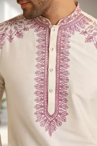 Off white art silk embroidery kurta pajama set
