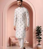 Off white art silk embroidery kurta pajama set