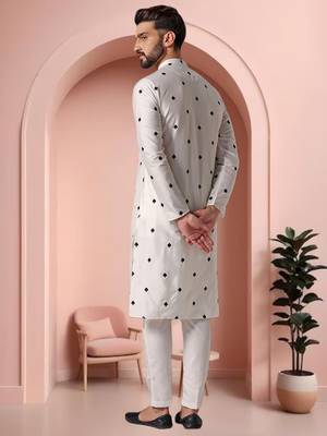 Off white art silk embroidery kurta pajama set 2