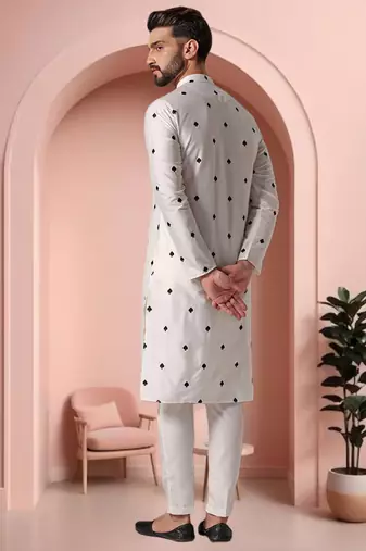 Off white art silk embroidery kurta pajama set