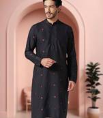 Black art silk embroidery kurta pajama set