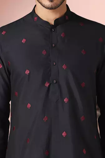 Black art silk embroidery kurta pajama set