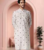 Off white art silk embroidery kurta pajama set