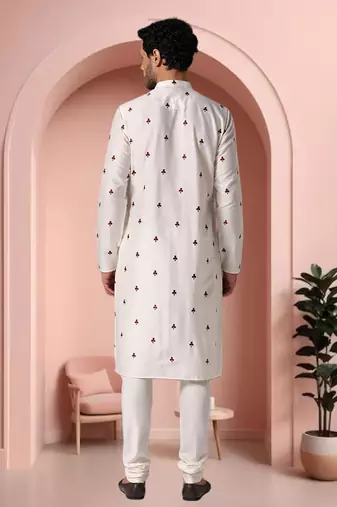 Off white art silk embroidery kurta pajama set