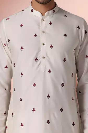 Off white art silk embroidery kurta pajama set