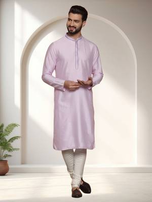 Pink art silk embroidery kurta pajama set 1