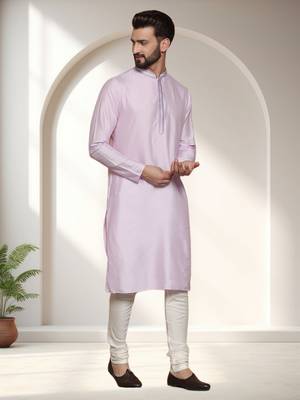 Pink art silk embroidery kurta pajama set 2