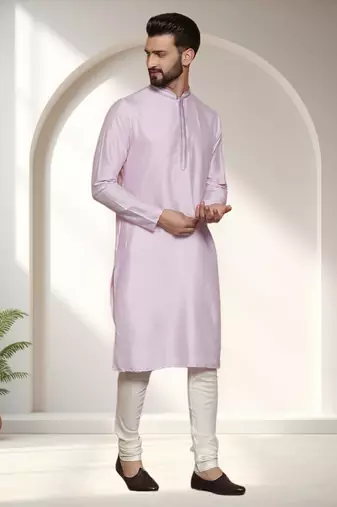 Pink art silk embroidery kurta pajama set