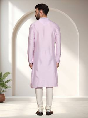 Pink art silk embroidery kurta pajama set 3