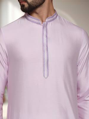 Pink art silk embroidery kurta pajama set 4