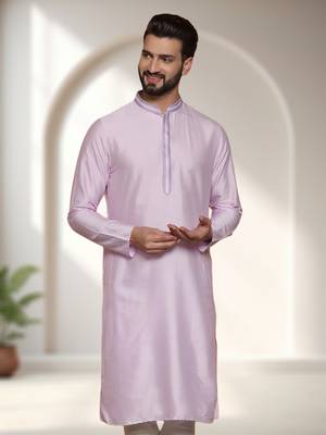 Pink art silk embroidery kurta pajama set 5
