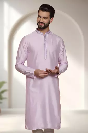 Pink art silk embroidery kurta pajama set