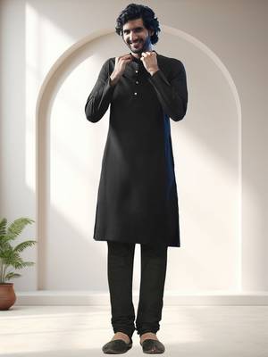 Black art silk embroidery kurta pajama with jacket set 3
