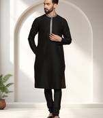 Black art silk embroidery kurta pajama set