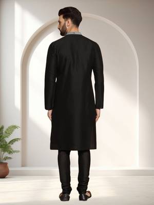 Black art silk embroidery kurta pajama set 3