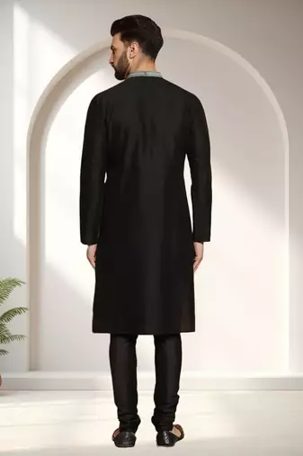 Black art silk embroidery kurta pajama set