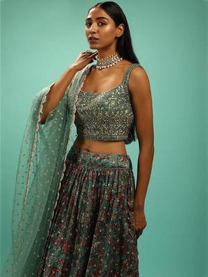 Green Party Wear Lehenga Choli for Women 2