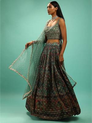 Green Party Wear Lehenga Choli for Women 3