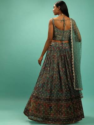 Green Party Wear Lehenga Choli for Women 4