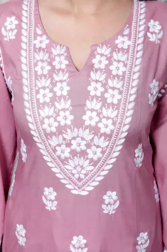   womens chikankari embroidery pink straight kurta & palazzo set