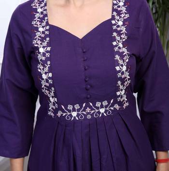   womens purple embroidered sweetheart neck & accordion pleated solid a-line kurta and palazzo set 3