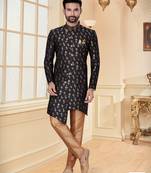 Black havy jackard with jari work mens indo western sherwani