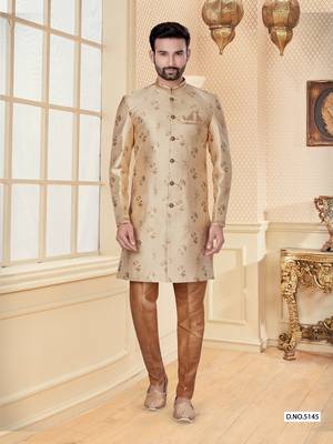 Fone jackard digital printed  mens indo western sherwani 1