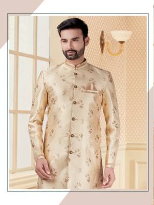 Fone jackard digital printed  mens indo western sherwani 2