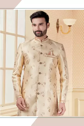 Fone jackard digital printed  mens indo western sherwani