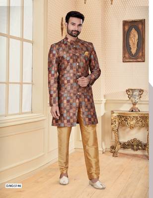 Mix colour slub silk mens indo western sherwani 1