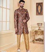 Mix colour slub silk mens indo western sherwani