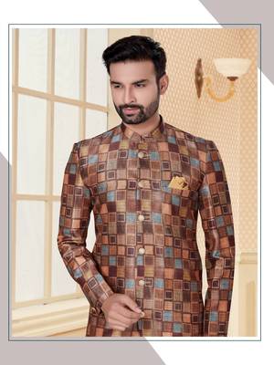 Mix colour slub silk mens indo western sherwani 2