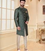Green jackard digital printed  mens indo western sherwani