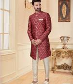 Maroon havy jackard with full emroidery work mens indo western sherwani