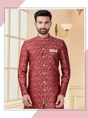Maroon havy jackard with full emroidery work mens indo western sherwani 2